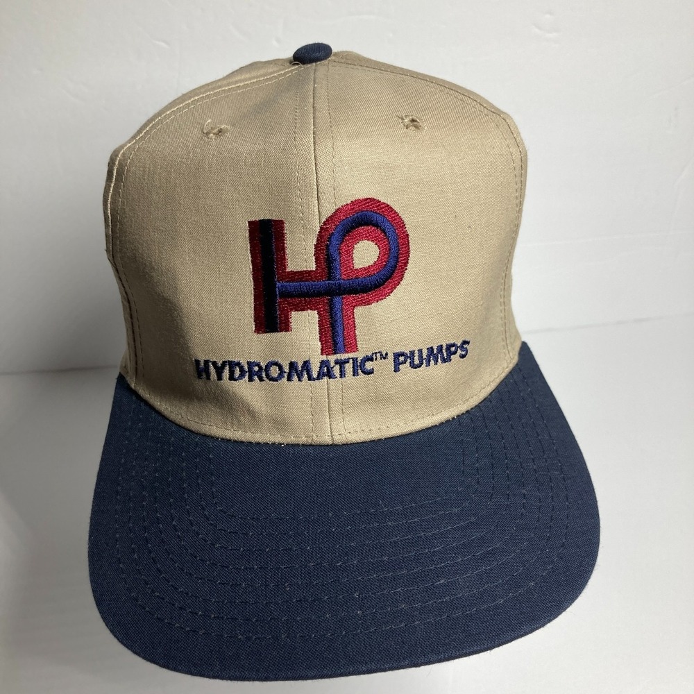 Hydromatic Pumps Cap Hat Adult Adjustable Beige Blue Embroidered Move Water